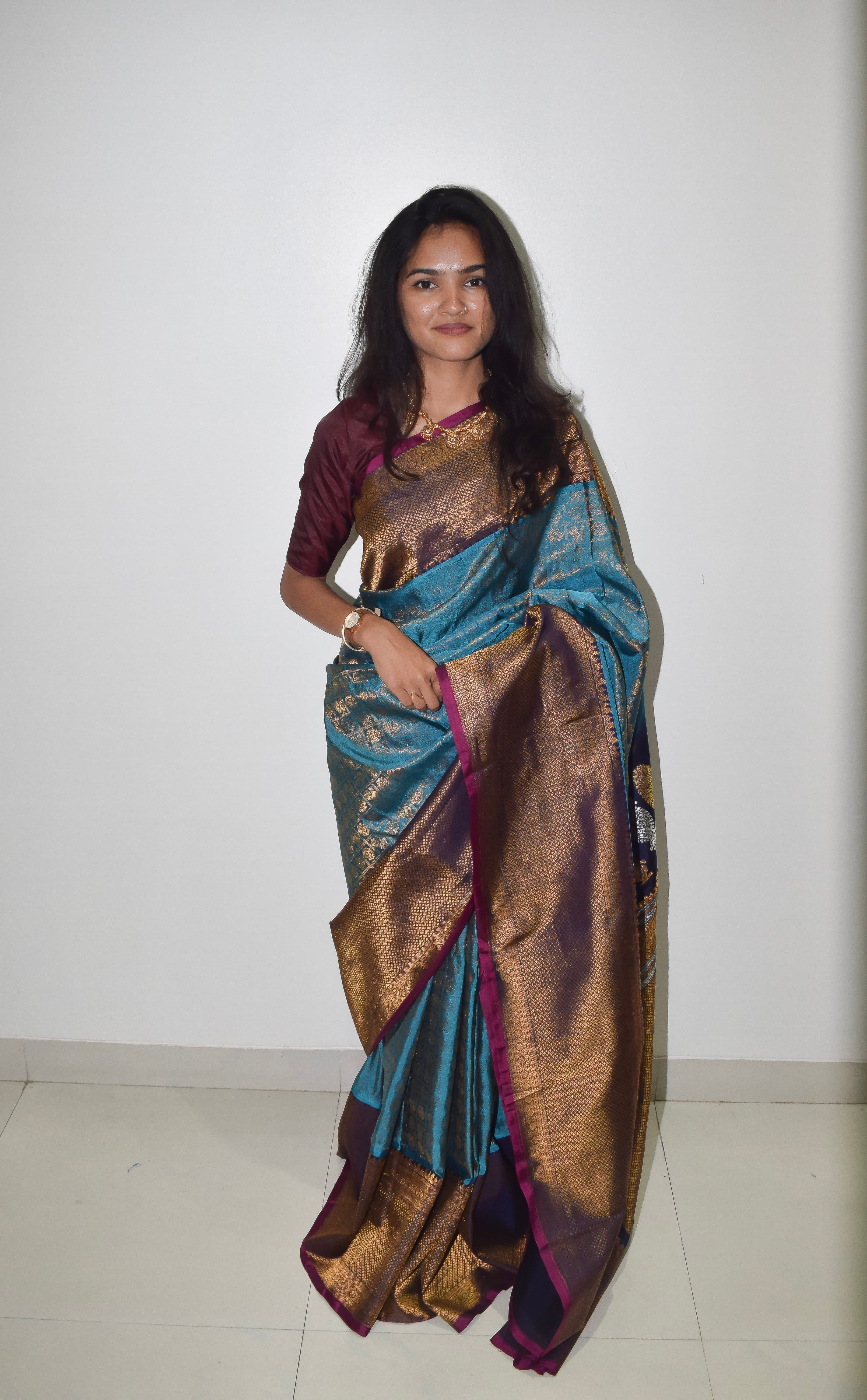 Pure Gadwal Peacock Blue Saree